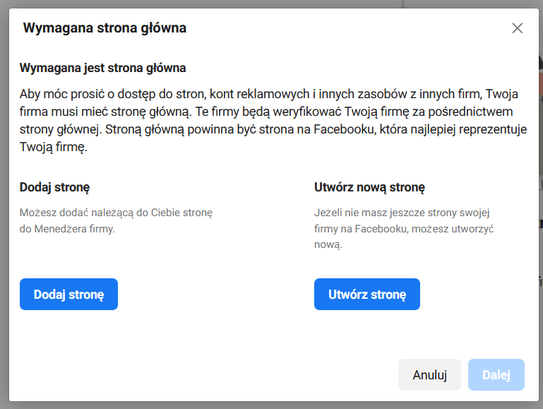 9 Strona główna w Business Manager