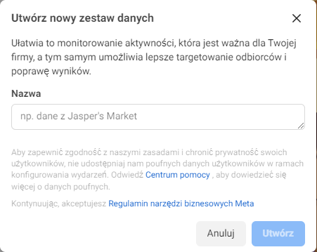 utwórz nazwę piksela facebooka