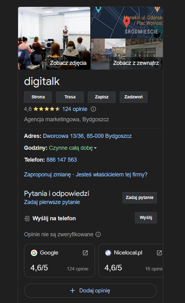 Wizytówka w Google