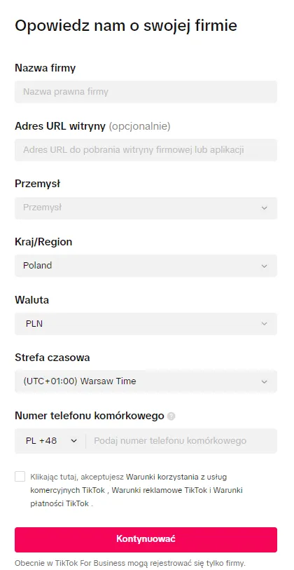 Założenie TikTok Ads Managera